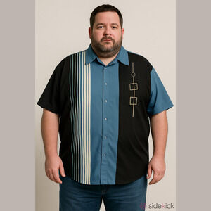 Stylish Blue and Black Men's Shirt, Plus Size 6X